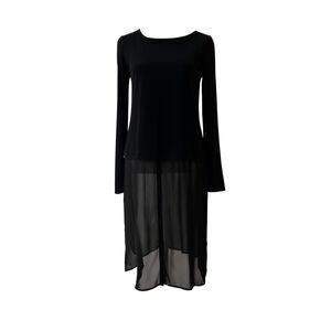 Eileen Fisher Black Longline 100% Silk Tunic Bateau Neck Sheer Chiffon Hem Sz S